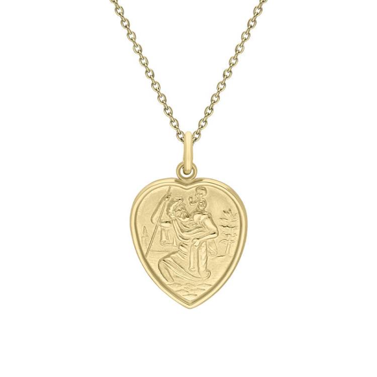 9ct Yellow Gold Large Heart Saint Christopher Necklace - Yellow Gold