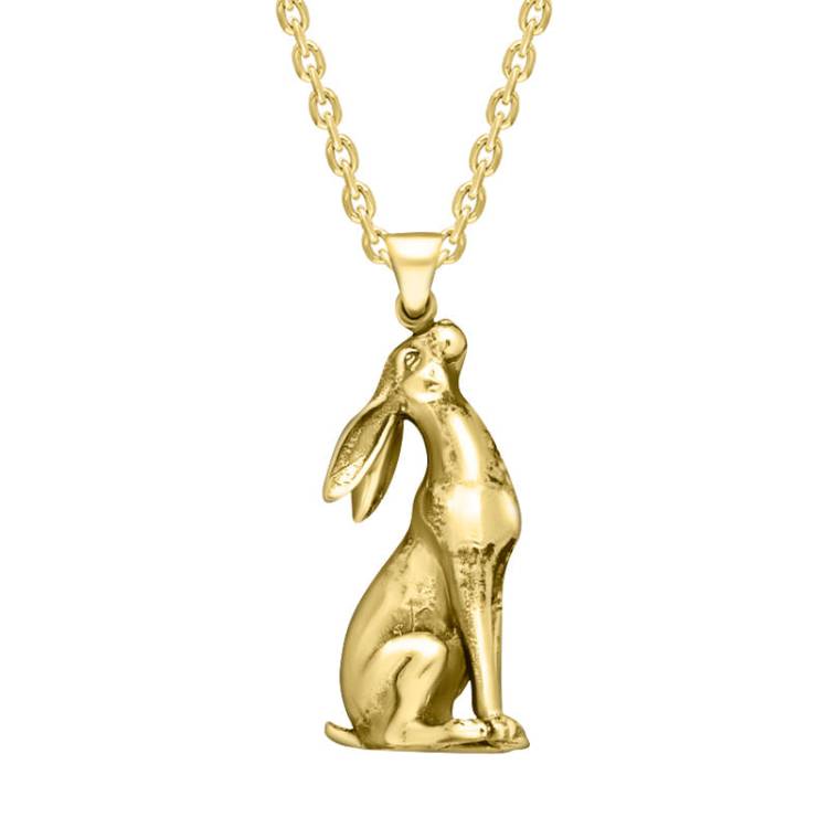 9ct Yellow Gold Large Moon Gazing Hare Necklace - Gold