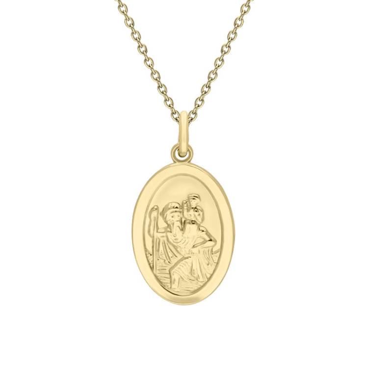 9ct Yellow Gold Large Oval Saint Christopher Necklace - Yellow Gold