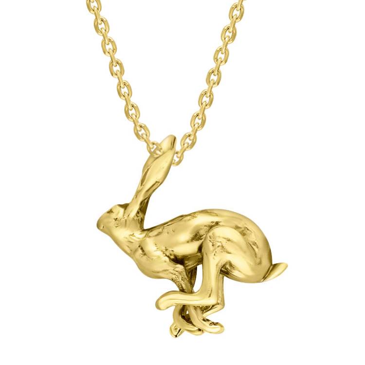 9ct Yellow Gold Large Running Hare Necklace - Gold