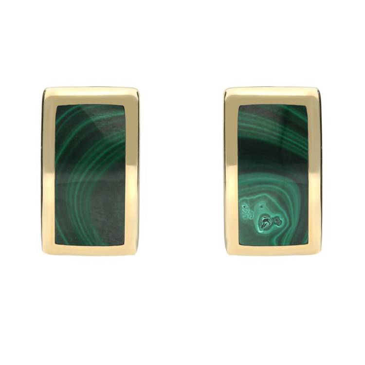 9ct Yellow Gold Malachite Curved Oblong Stud Earrings