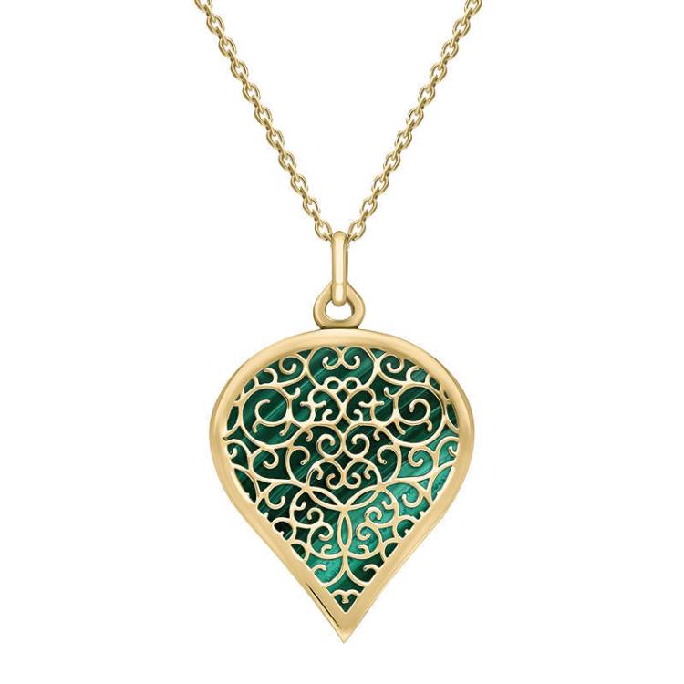 9ct Yellow Gold Malachite Flore Filigree Large Heart Necklace