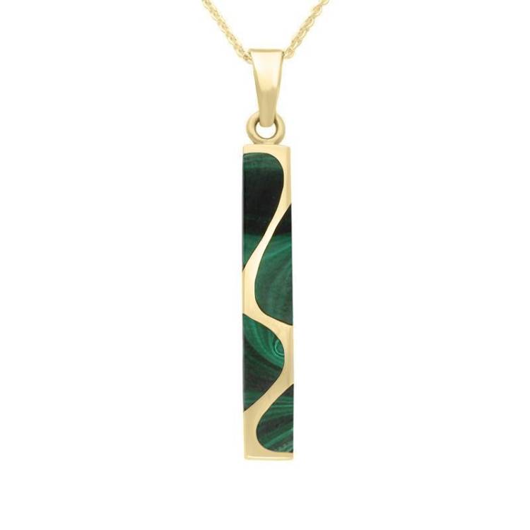 9ct Yellow Gold Malachite Four Stone Curved Oblong Necklace - Gold