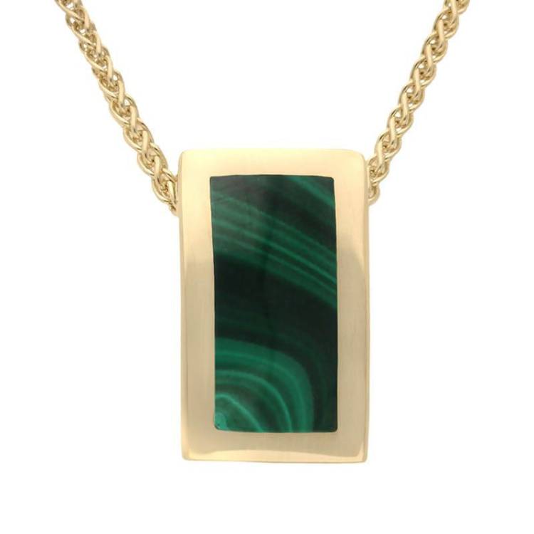 9ct Yellow Gold Malachite Oblong Stone Set Necklace - Gold
