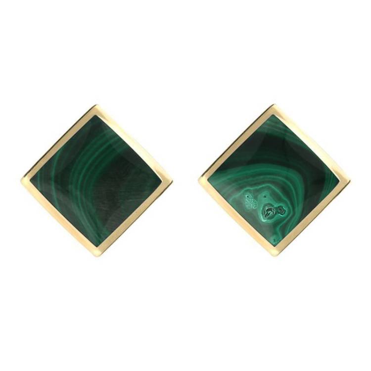 9ct Yellow Gold Malachite Rhombus Earrings