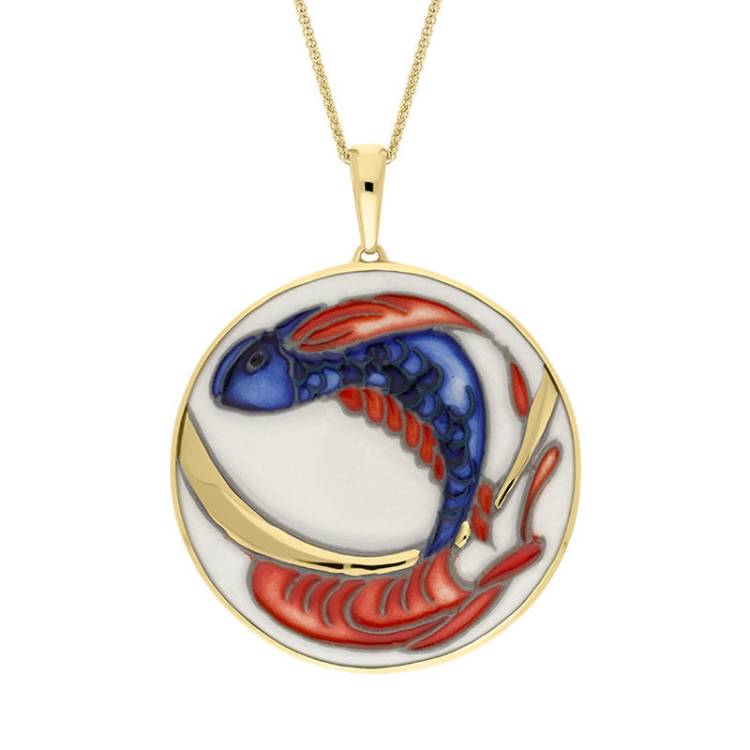 9ct Yellow Gold Moorcroft Carp Round Pendant - Yellow Gold
