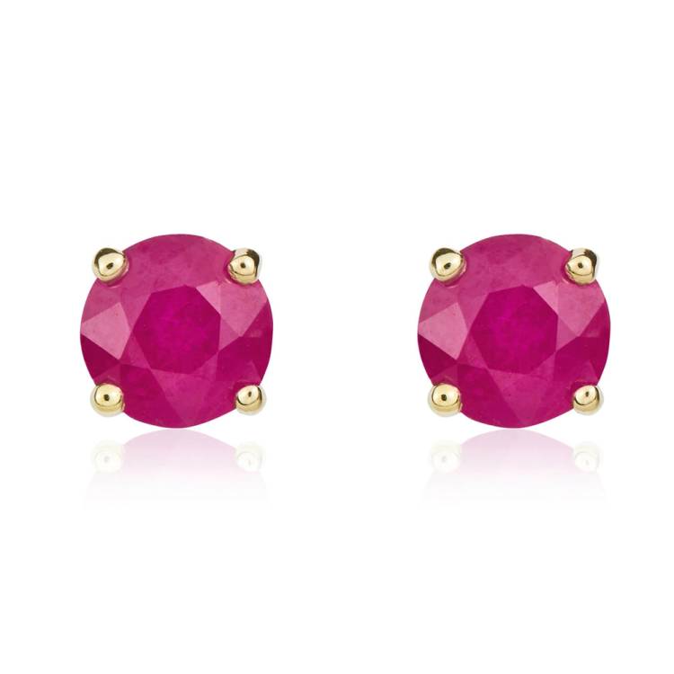 9ct Yellow Gold Ruby 5mm Round Claw Set Stud Earrings - Gold