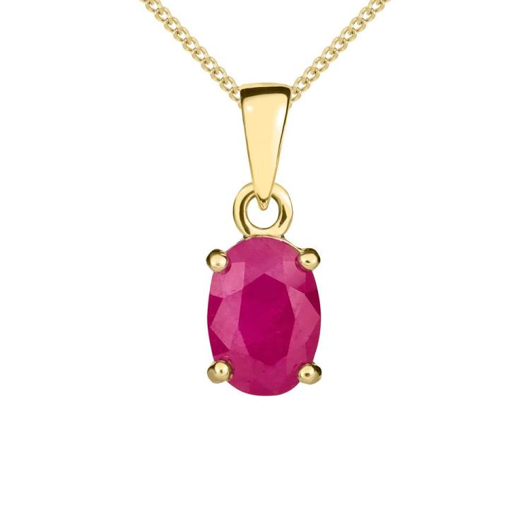 9ct Yellow Gold Ruby 7x5mm Oval Claw Set Necklace - Gold
