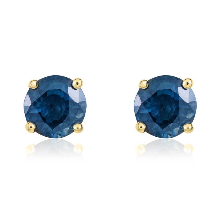 9ct Yellow Gold Sapphire 5mm Round Claw Set Stud Earrings - Gold
