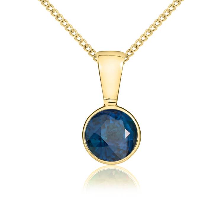 9ct Yellow Gold Sapphire 5mm Round Rub Over Set Necklace - Gold