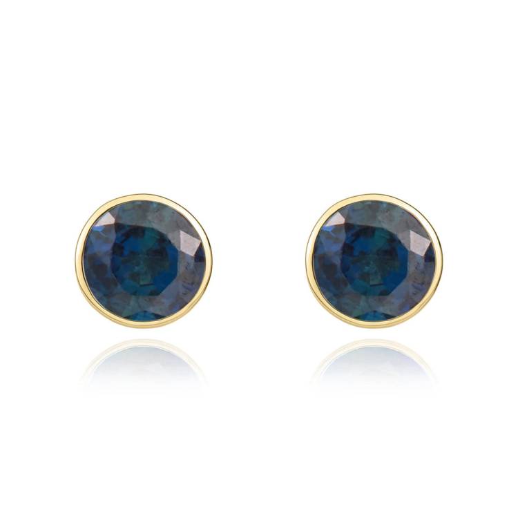 9ct Yellow Gold Sapphire 5mm Round Rub Over Set Stud Earrings - Gold