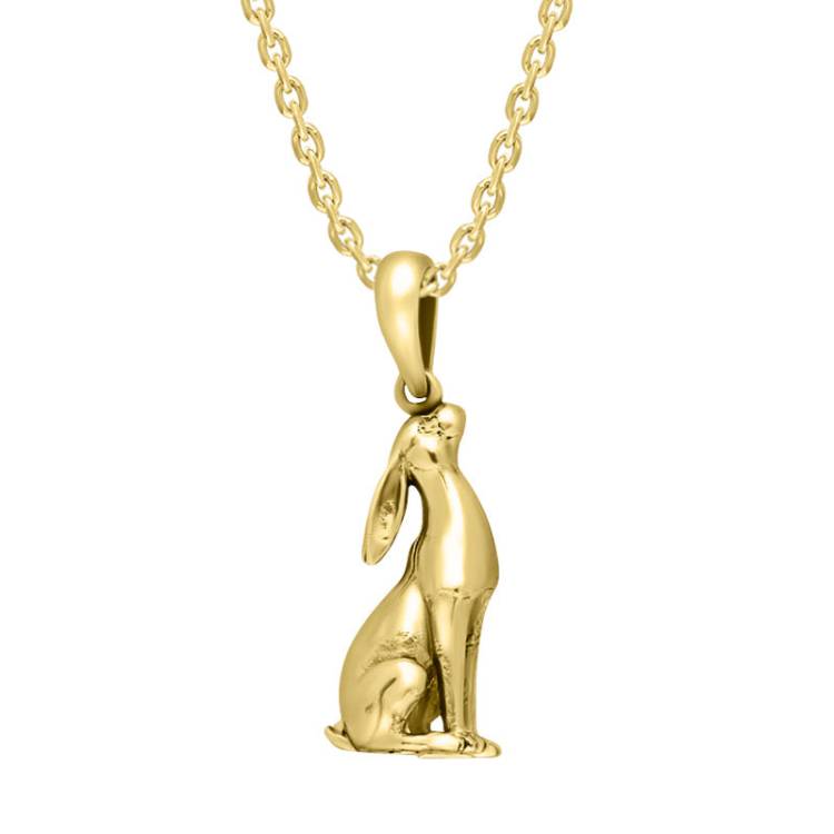 9ct Yellow Gold Small Moon Gazing Hare Necklace - Gold