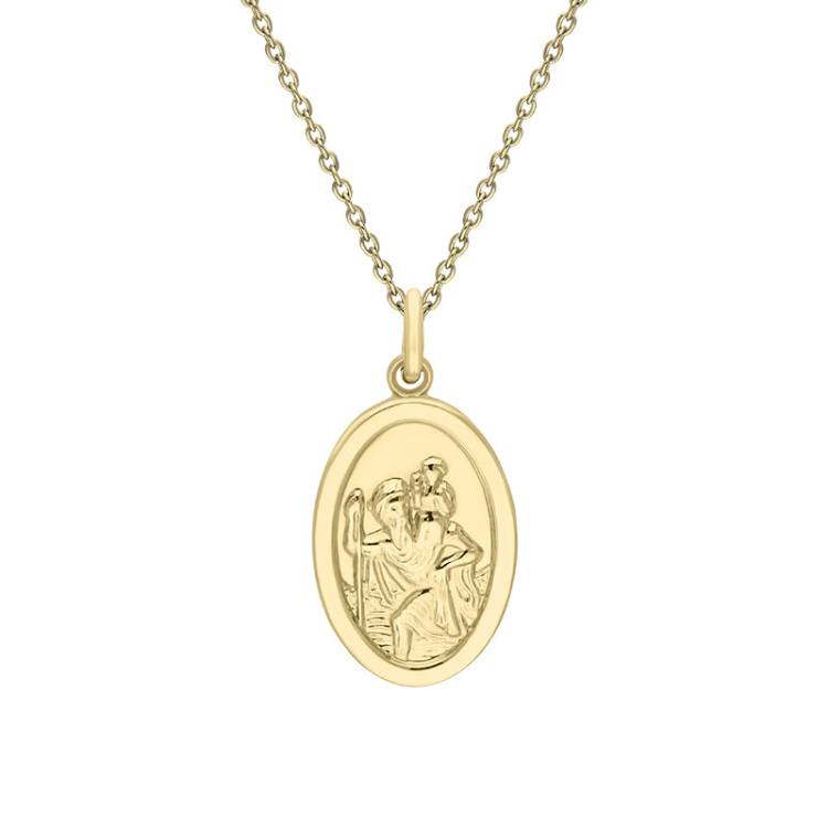 9ct Yellow Gold Small Oval Saint Christopher Necklace - Yellow Gold
