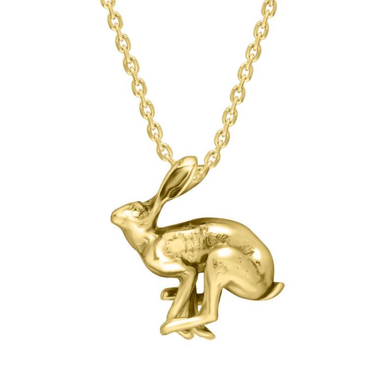 9ct Yellow Gold Small Running Hares Necklace - Gold