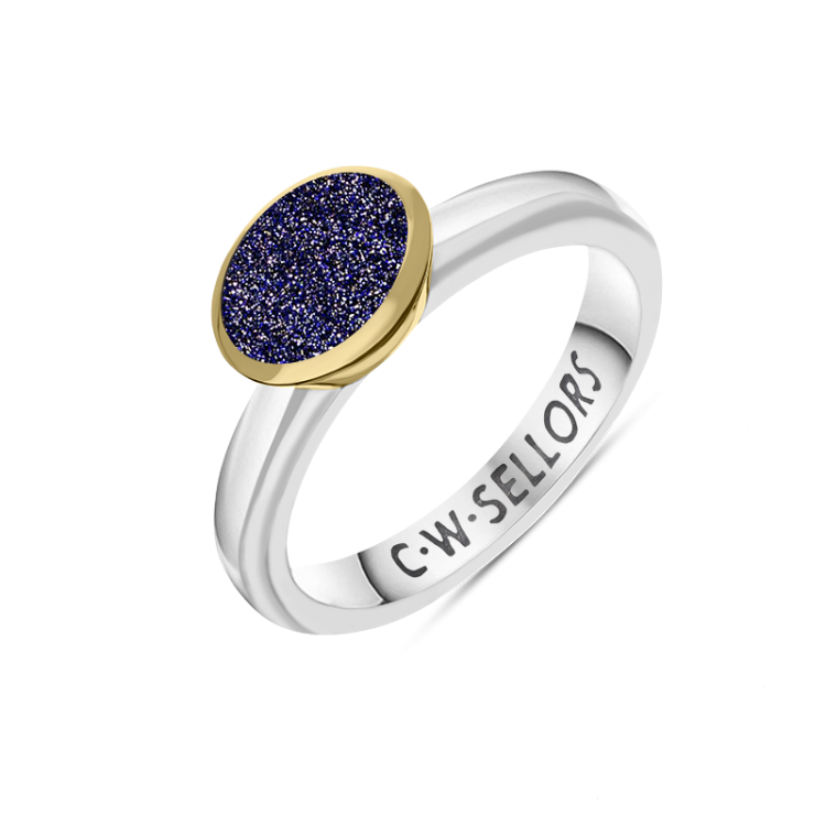 9ct Yellow Gold Sterling Silver Blue Goldstone Stepping Stones 6x8mm Oval Bezel Set Ring