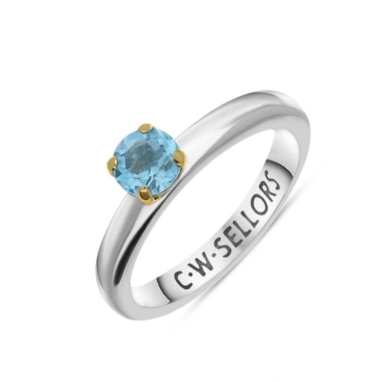 9ct Yellow Gold Sterling Silver Blue Topaz Stepping Stones 5mm Round Claw Set Ring