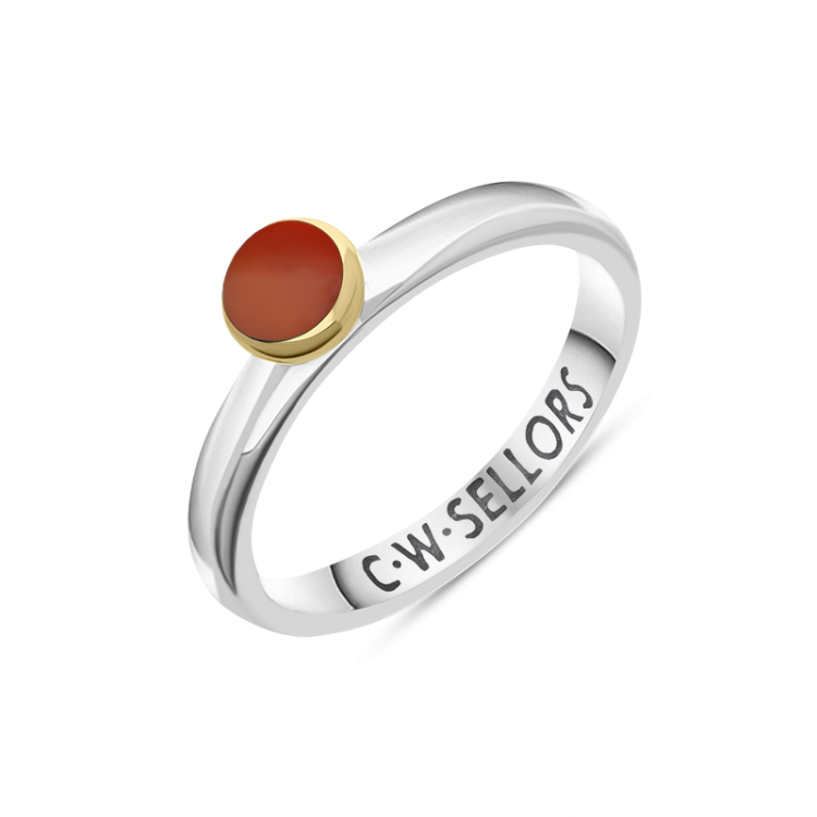 9ct Yellow Gold Sterling Silver Carnelian Stepping Stones 5mm Round Bezel Set Ring