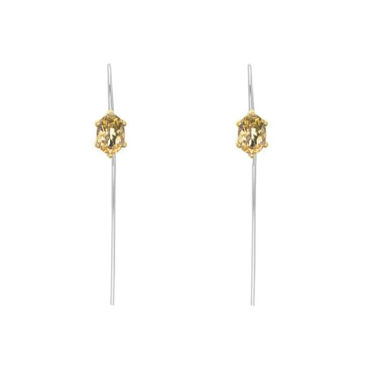 9ct Yellow Gold Sterling Silver Citrine Stepping Stones 4x7mm Oval Claw Set Hook Earrings