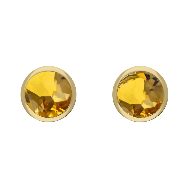 9ct Yellow Gold Sterling Silver Citrine Stepping Stones 5mm Round Stud Earrings