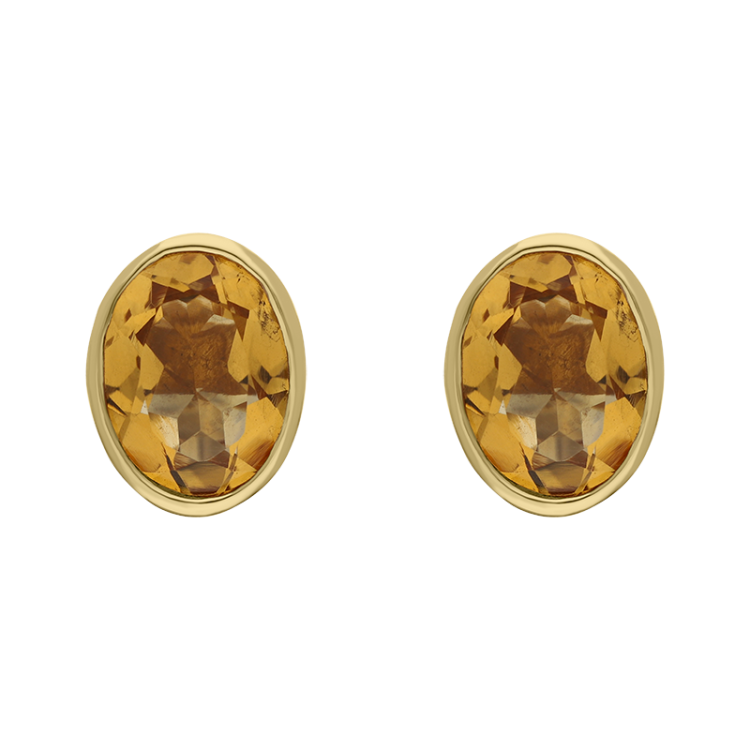 9ct Yellow Gold Sterling Silver Citrine Stepping Stones 6x8mm Oval Stud Earrings