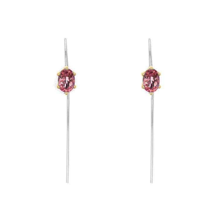 9ct Yellow Gold Sterling Silver Garnet Stepping Stones 4x7mm Oval Claw Set Hook Earrings