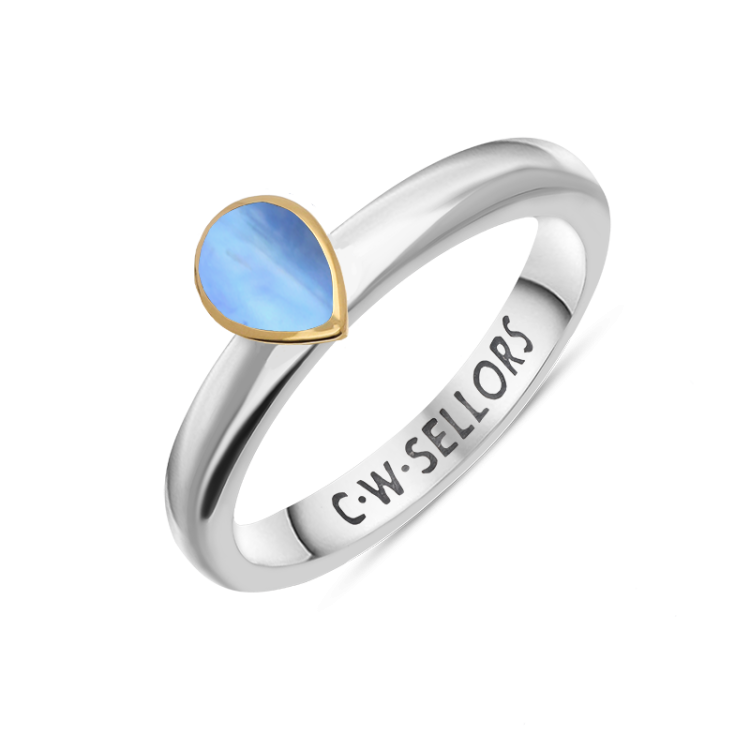 9ct Yellow Gold Sterling Silver Moonstone Stepping Stones 5x7mm Pear Cut Bezel Set Ring