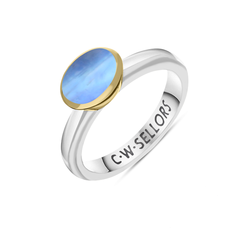 9ct Yellow Gold Sterling Silver Moonstone Stepping Stones 6x8mm Oval Bezel Set Ring