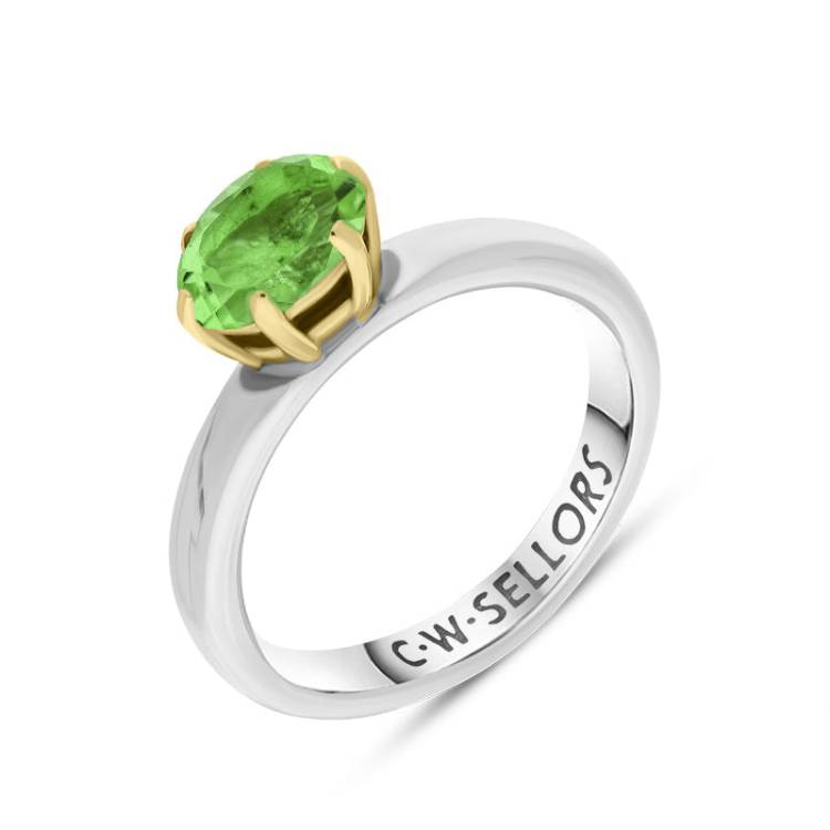 9ct Yellow Gold Sterling Silver Peridot Stepping Stones 4x7mm Oval Claw Set Ring
