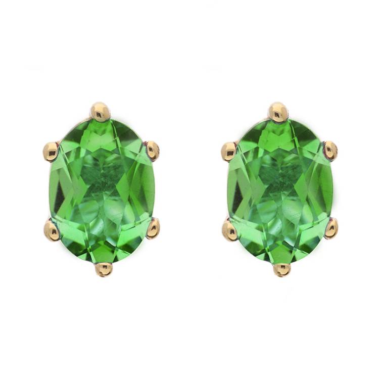 9ct Yellow Gold Sterling Silver Peridot Stepping Stones 4x7mm Oval Claw Set Stud Earrings
