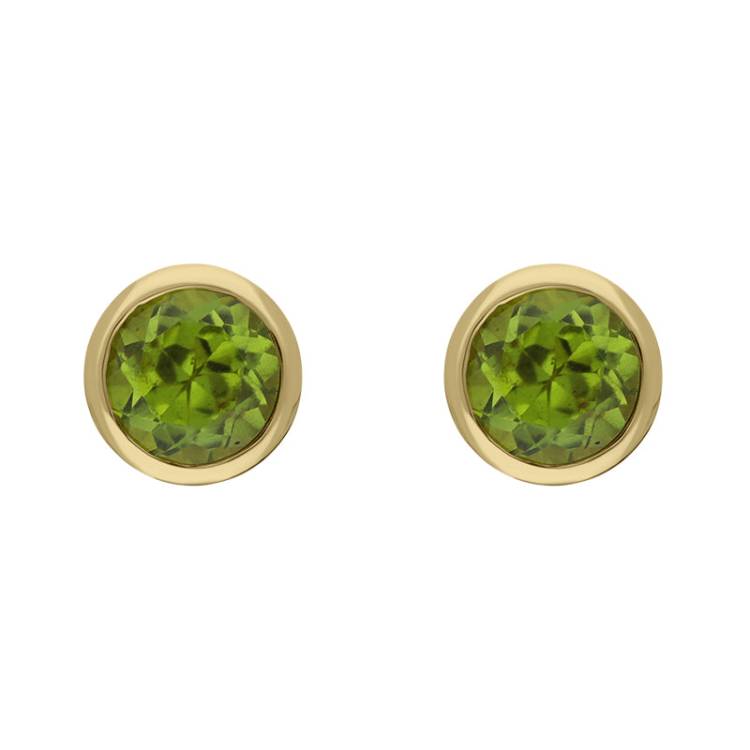9ct Yellow Gold Sterling Silver Peridot Stepping Stones 5mm Round Stud Earrings