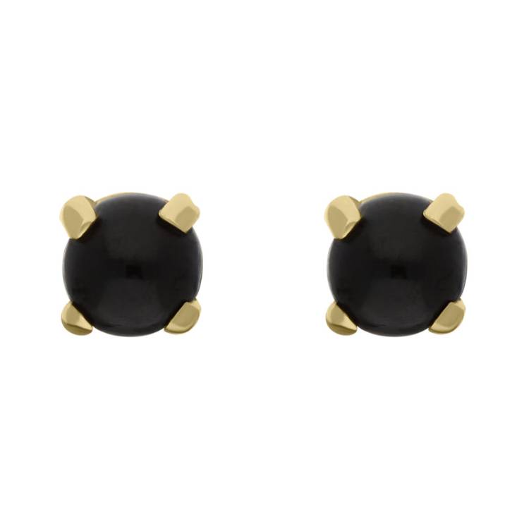 9ct Yellow Gold Sterling Silver Whitby Jet Stepping Stones 5mm Round Claw Set Stud Earrings D