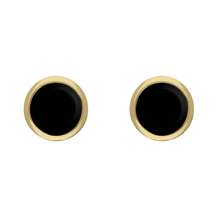 9ct Yellow Gold Sterling Silver Whitby Jet Stepping Stones 5mm Round Stud Earrings