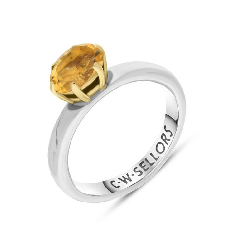9ct Yellow Gold Sterling Silver Citrine Stepping Stones 4x7mm Oval Claw Set Ring
