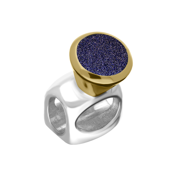 9ct Yellow Gold Sterling Silver Blue Goldstone Stepping Stones 5mm Round Charm