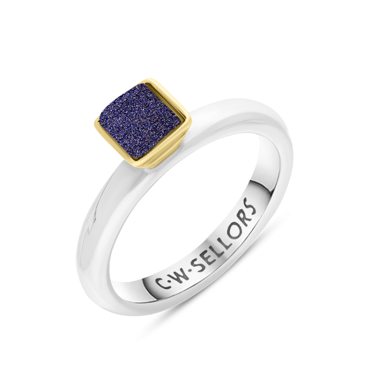 9ct Yellow Gold Sterling Silver Blue Goldstone Stepping Stones 5mm Square Bezel Set Ring