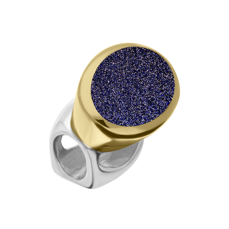 9ct Yellow Gold Sterling Silver Blue Goldstone Stepping Stones 6x8mm Oval Charm