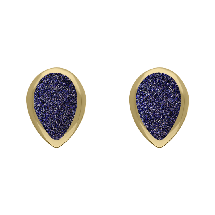 9ct Yellow Gold Sterling Silver Blue Goldstone Stepping Stones 5x7mm Pear Stud Earrings