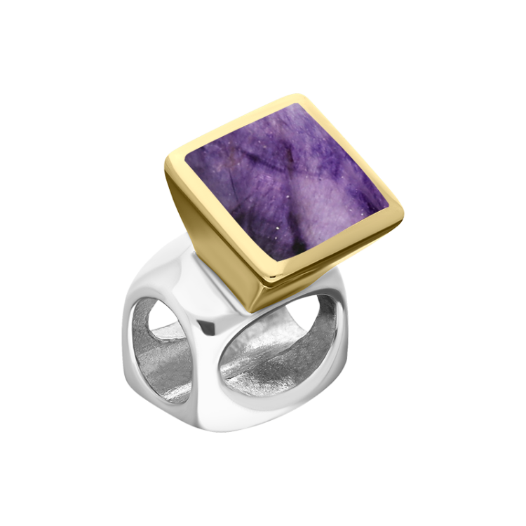 9ct Yellow Gold Sterling Silver Blue John Stepping Stones 5mm Square Charm