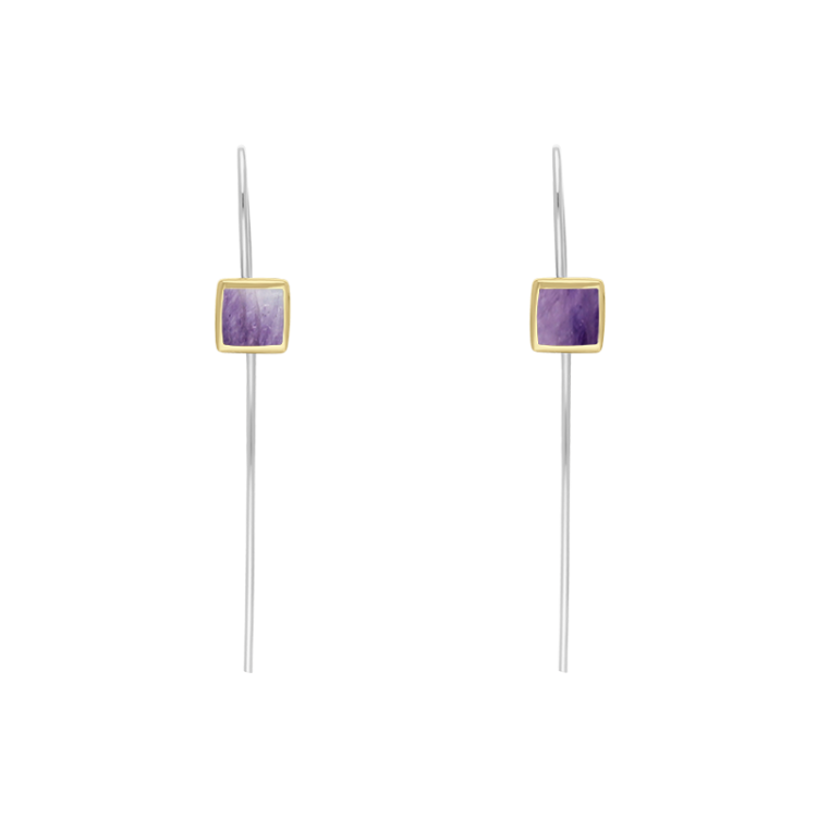 9ct Yellow Gold Sterling Silver Blue John Stepping Stones 5mm Square Hook Earrings