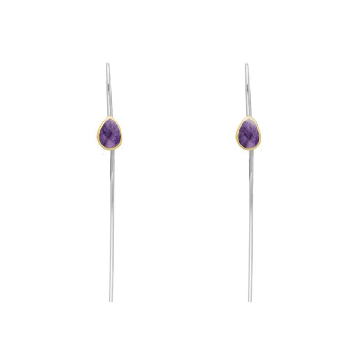 9ct Yellow Gold Sterling Silver Blue John Stepping Stones 5x7mm Pear Drop Hook Earrings