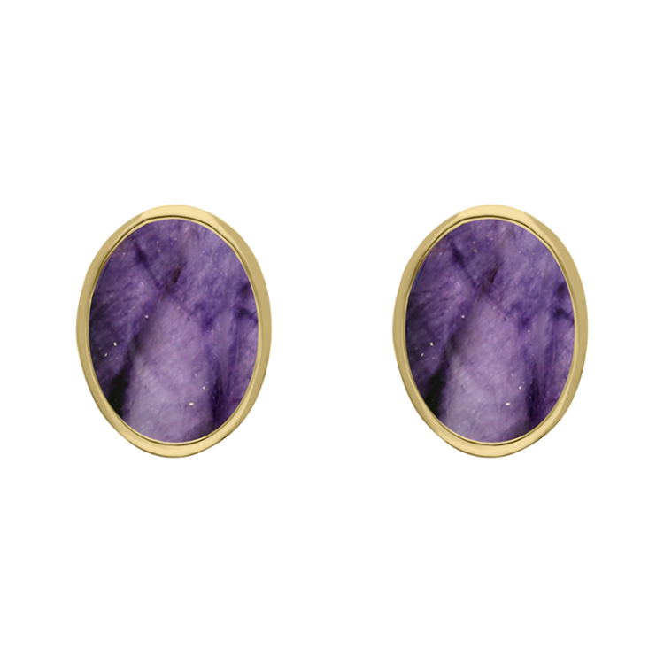 9ct Yellow Gold Sterling Silver Blue John Stepping Stones 6x8mm Oval Stud Earrings