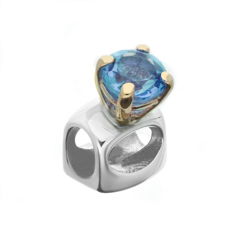 9ct Yellow Gold Sterling Silver Blue Topaz Stepping Stones 5mm Round Claw Set Charm