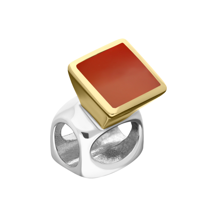 9ct Yellow Gold Sterling Silver Carnelian Stepping Stones 5mm Square Charm