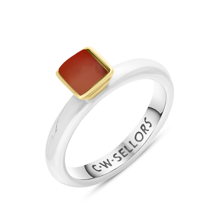 9ct Yellow Gold Sterling Silver Carnelian Stepping Stones 5mm Square Bezel Set Ring