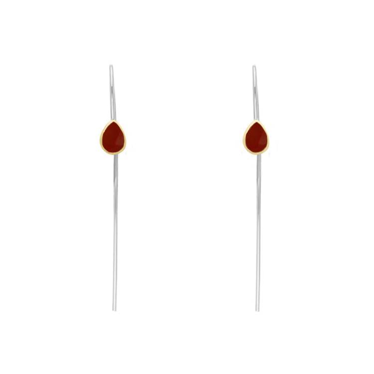 9ct Yellow Gold Sterling Silver Carnelian Stepping Stones 5x7mm Pear Drop Hook Earrings