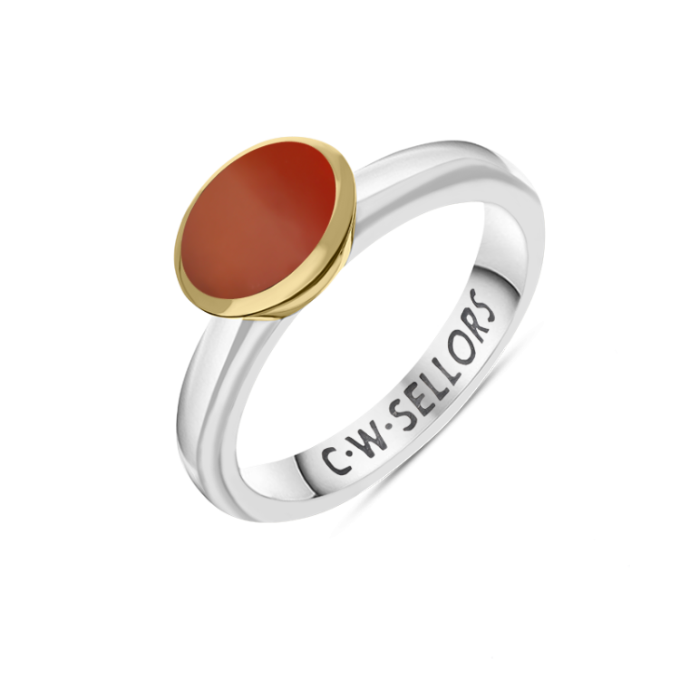 9ct Yellow Gold Sterling Silver Carnelian Stepping Stones 6x8mm Oval Bezel Set Ring