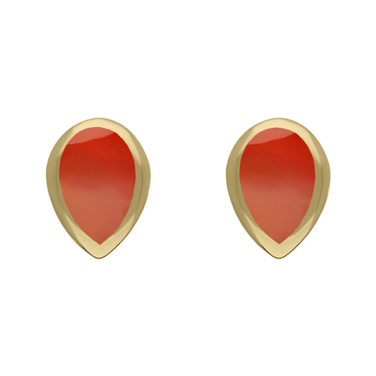 9ct Yellow Gold Sterling Silver Carnelian Stepping Stones 5x7mm Pear Stud Earrings