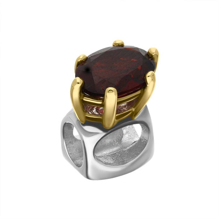 9ct Yellow Gold Sterling Silver Garnet Stepping Stones 4x7mm Oval Claw Set Charm