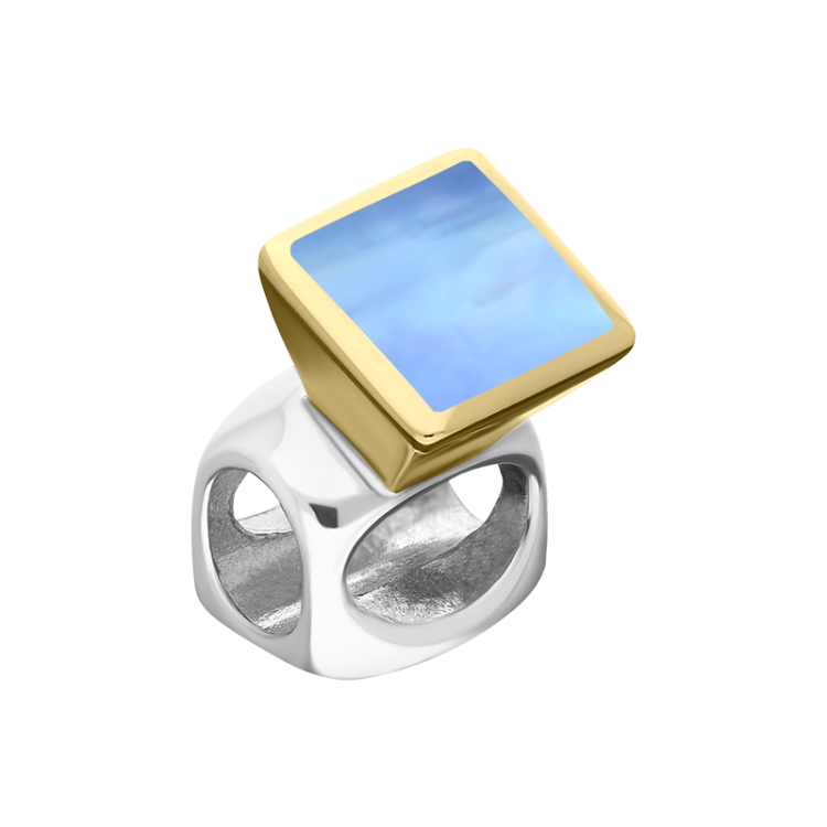 9ct Yellow Gold Sterling Silver Moonstone Stepping Stones 5mm Square Charm