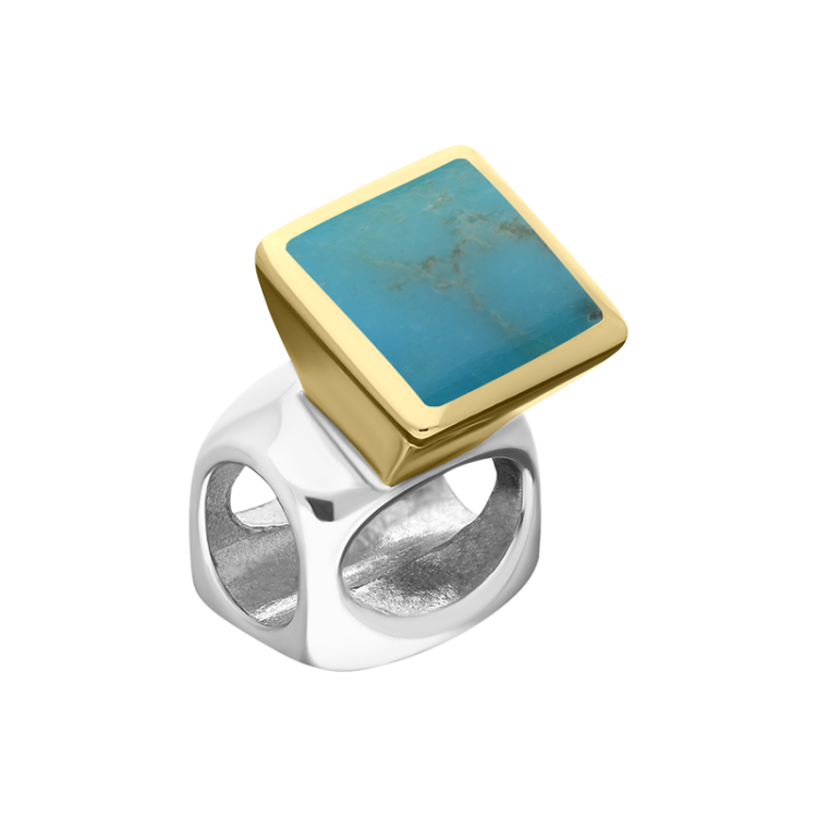 9ct Yellow Gold Sterling Silver Turquoise Stepping Stones 5mm Square Charm